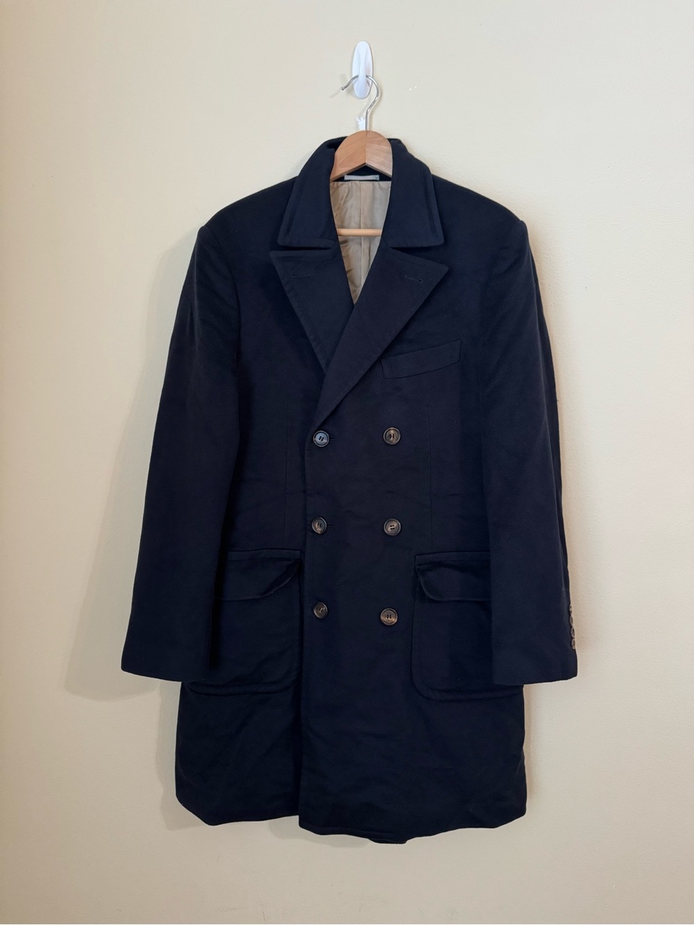 Brunello Cucinelli 100% Cashmere Double Breasted Coat Navy Blue 50